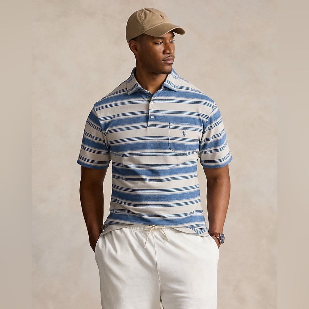 Polo Ralph Lauren Mens Classic Fit Mesh Polo Shirt XXL Blue Patina Stripe Beachy